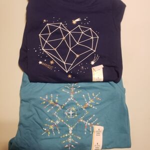 Cat & Jack Navy and Teal Long Sleeve Tees